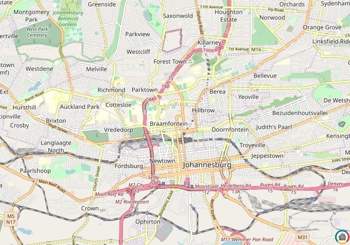 Map location of Braamfontein